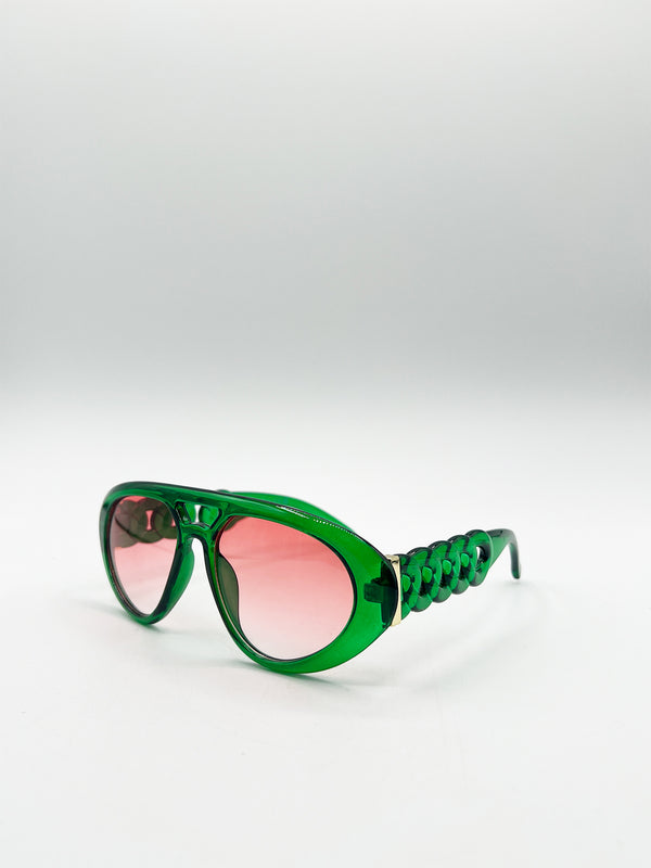 Svnx Chunky Aviator Sunglasses In Bright Green
