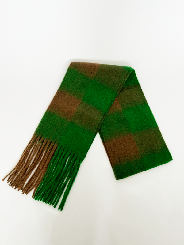 Svnx Chunky Green And Brown Check Scarf