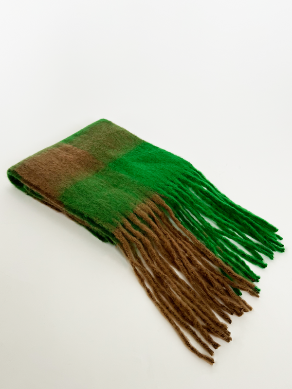 Svnx Chunky Green And Brown Check Scarf