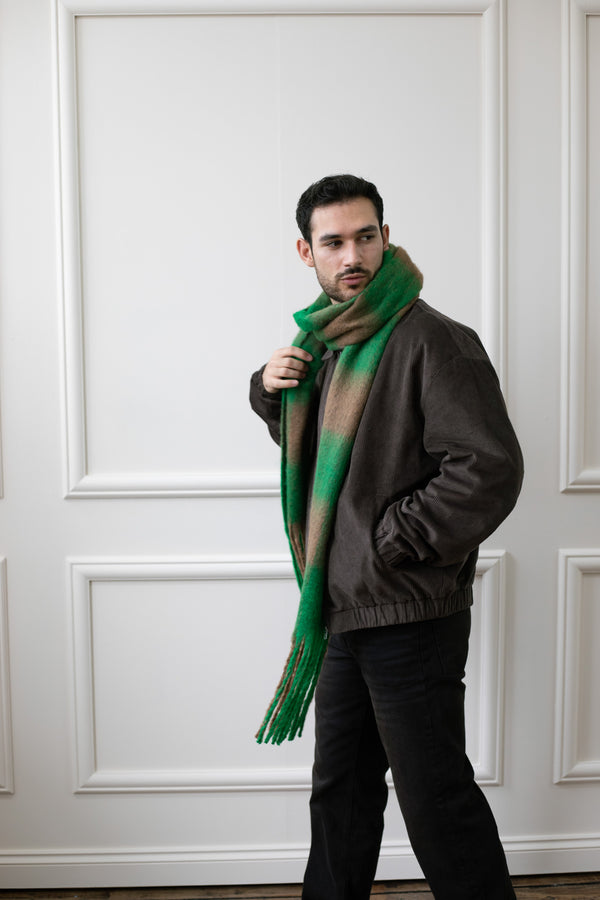 Svnx Chunky Green And Brown Check Scarf