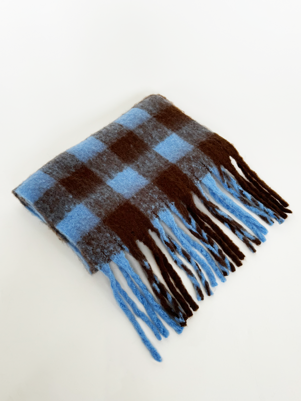 Svnx Chunky Scarf In Brown And Blue Check