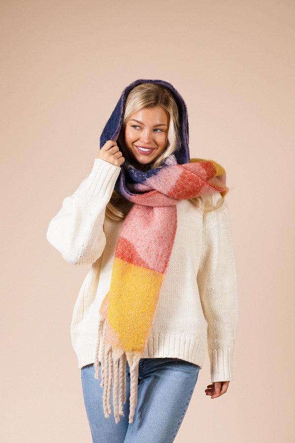svnx Chunky Scarf In Pink Yellow