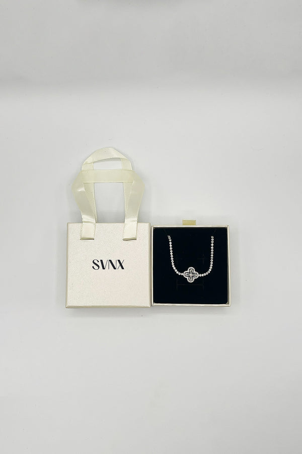 Svnx Clover Diamante Bracelet In Silver - Gift Boxed