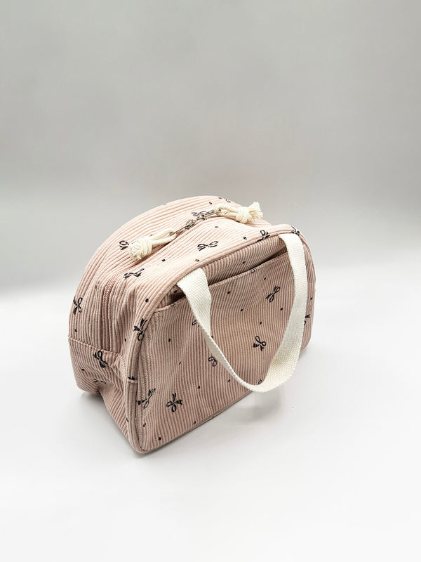 Svnx Corduroy Bow Insulated Lunch Holdall In Pink