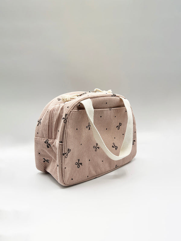 svnx Corduroy Bow Insulated Lunch Holdall In Pink