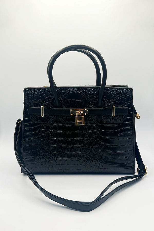 Svnx Croc Buckle Tote Bag In Black