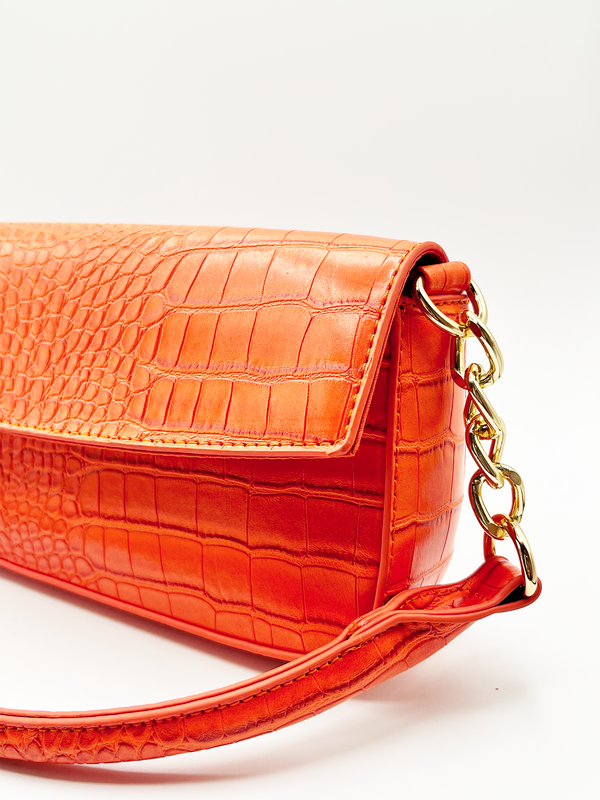 Svnx SVNX Croc PU Mini Pillow Bag With Flap In Setting Sun