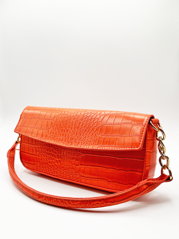 svnx SVNX Croc PU Mini Pillow Bag with Flap in setting sun