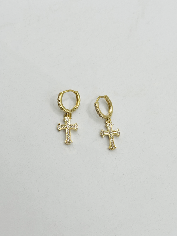 Svnx Cross Drop Earring On Gold Hoop