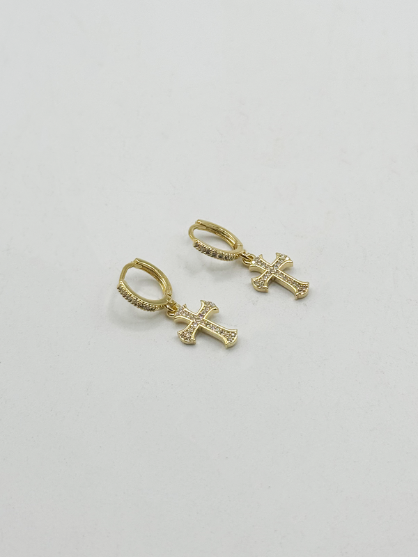 Svnx Cross Drop Earring On Gold Hoop