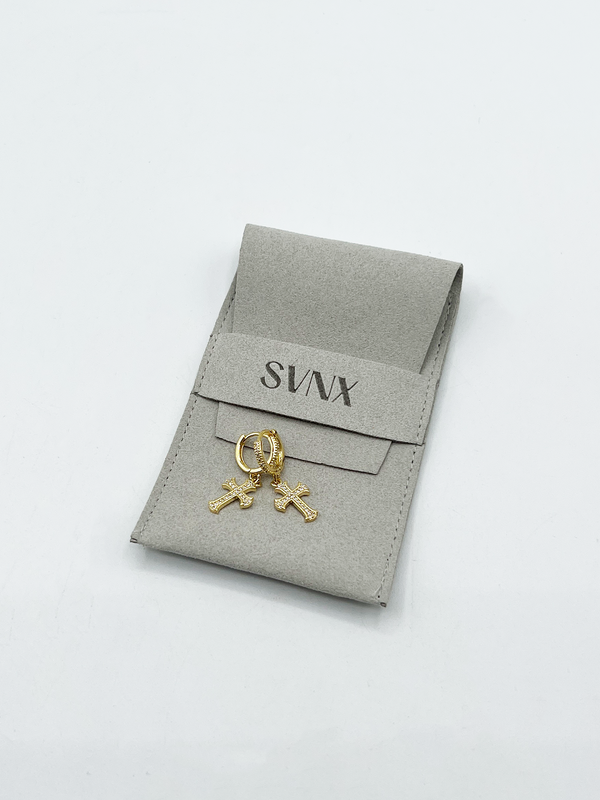 svnx Cross Drop Earring On Gold Hoop