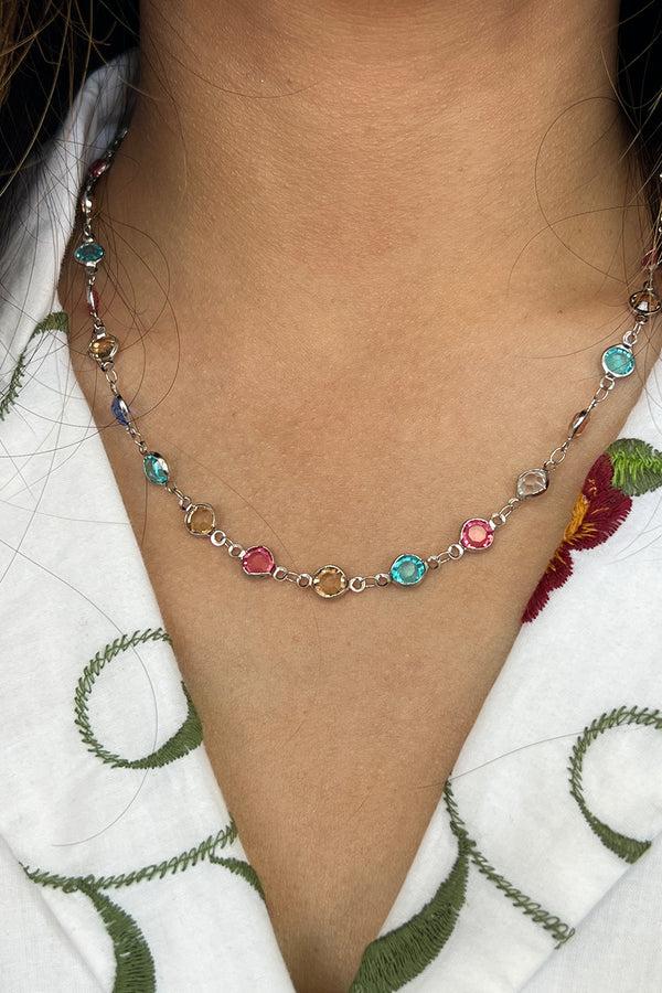 Svnx Crystal Chain Necklace In Multi - Gift Boxed