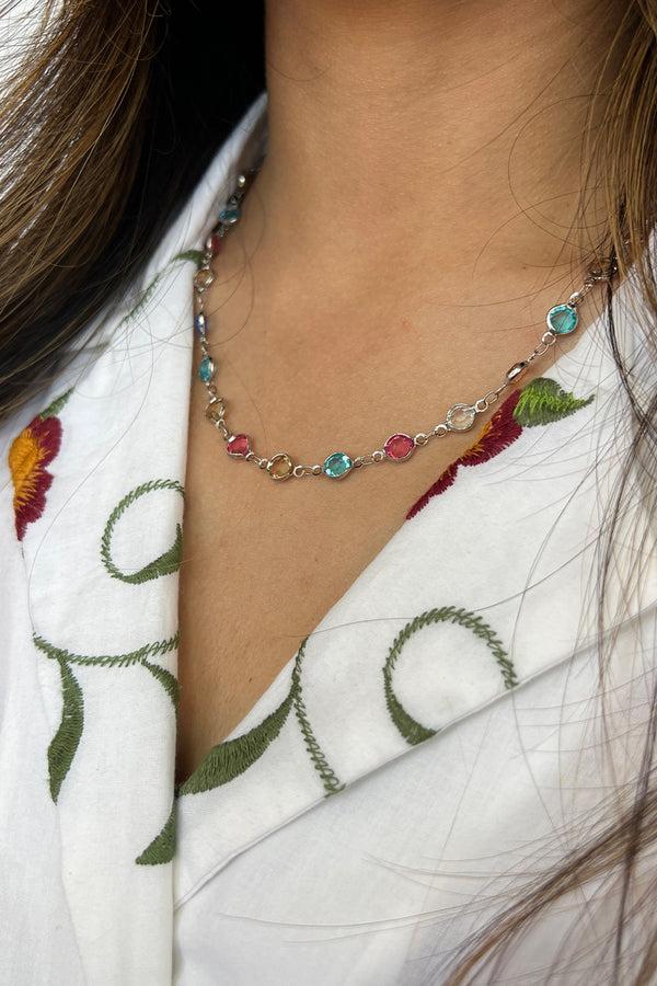 svnx Crystal Chain Necklace in Multi - Gift Boxed