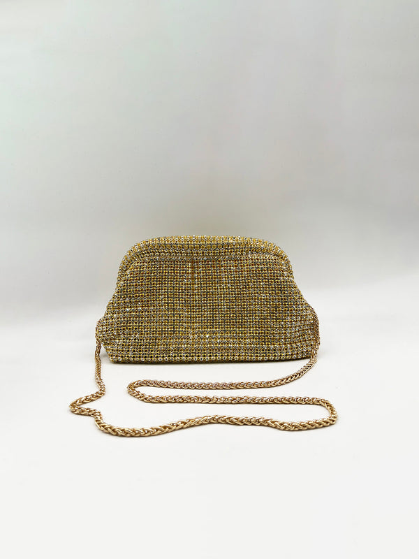 Svnx Crystal Pouch Clutch Bag In Gold