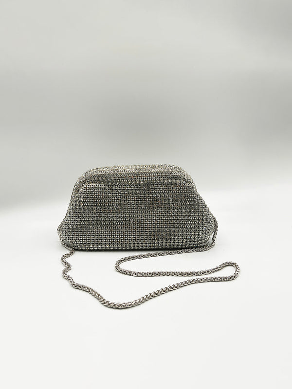 Svnx Crystal Pouch Clutch Bag In Silver