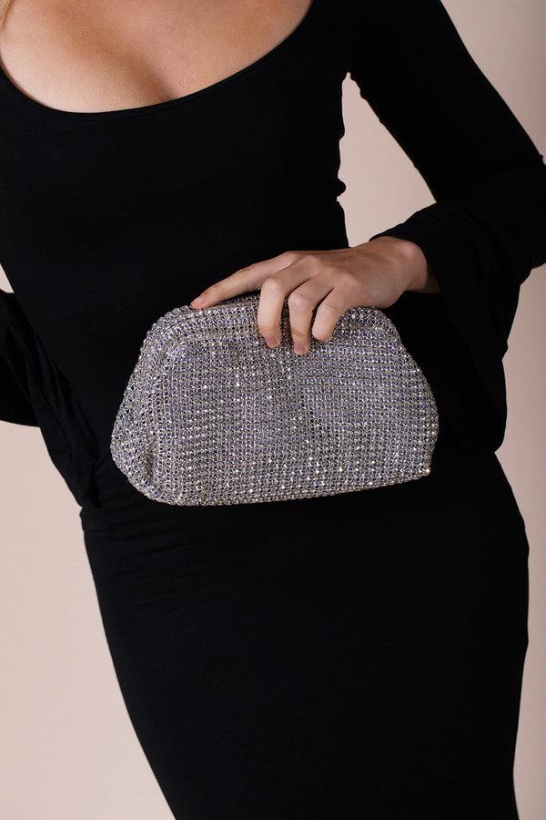 Svnx Crystal Pouch Clutch Bag In Silver