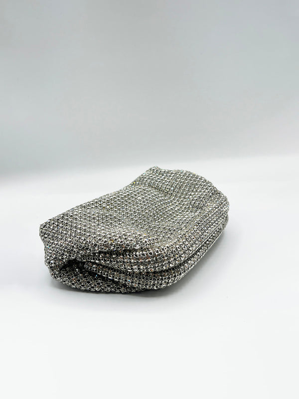 Svnx Crystal Pouch Clutch Bag In Silver