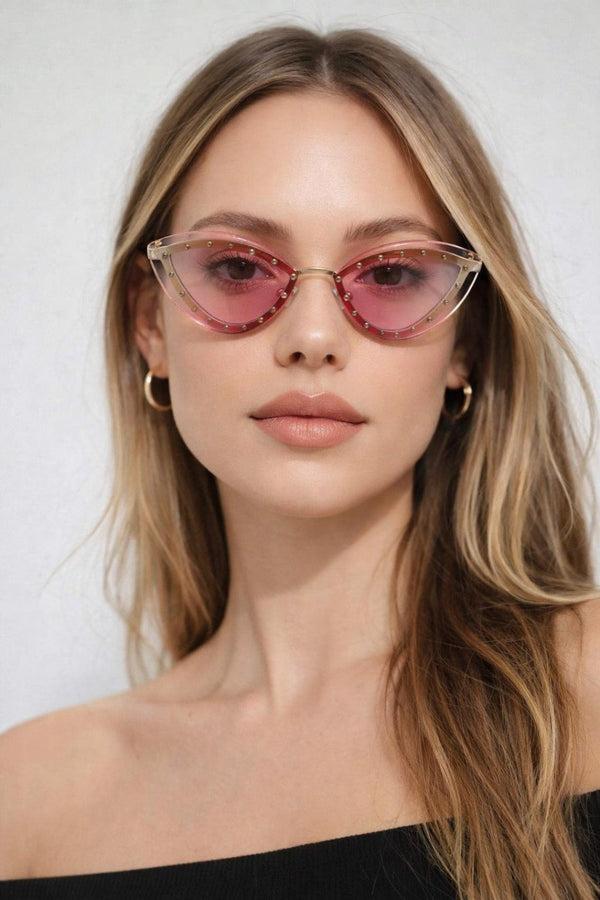 svnx Diamante Cat-Eye Sunglasses in Pink