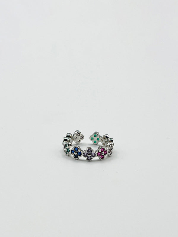Svnx Diamante Clover Ring In Multi Silver