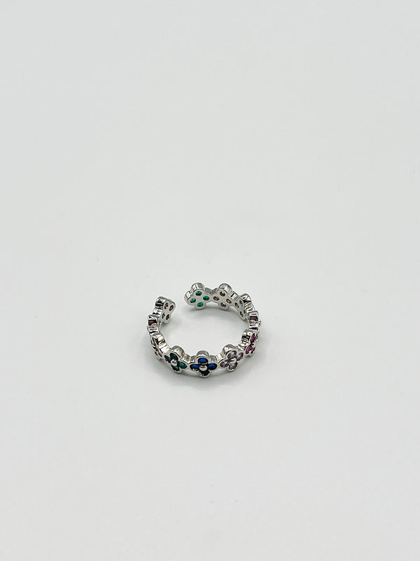Svnx Diamante Clover Ring In Multi Silver