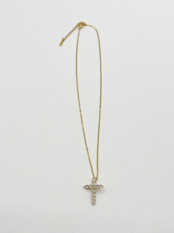 Svnx Diamante Cross Necklace In Gold - Gift Boxed