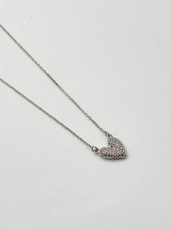 Svnx Diamante Heart Pendant Necklace In Silver