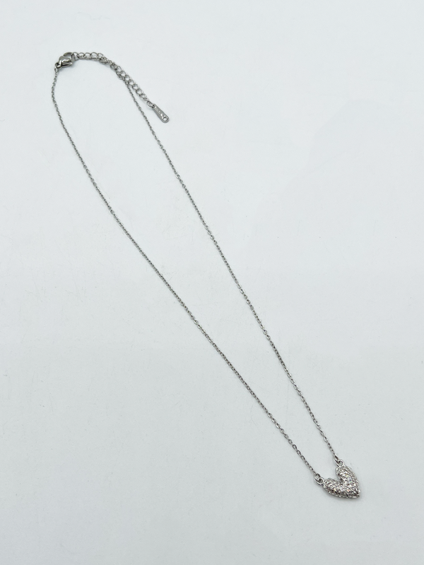 Svnx Diamante Heart Pendant Necklace In Silver