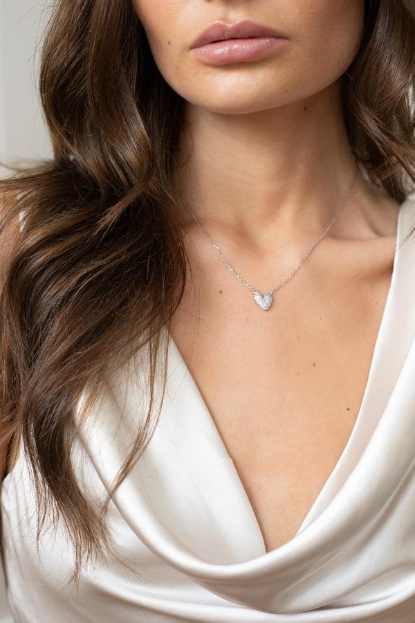 svnx Diamante Heart Pendant Necklace in Silver