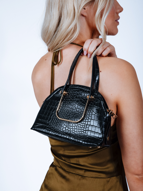 Svnx Dual Handle Croc Grab Bag In Black