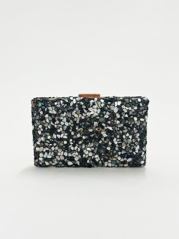Svnx Embellished Clutch Bag In Black Speckle
