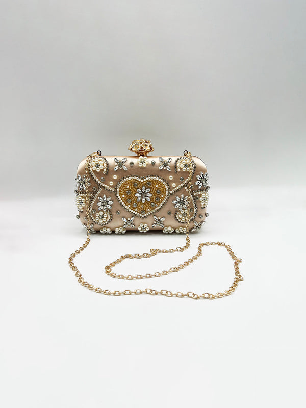 Svnx Embellished Heart Clutch Bag In Gold