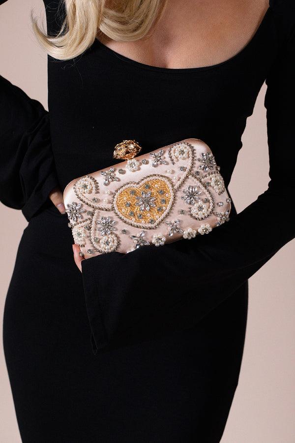 Svnx Embellished Heart Clutch Bag In Gold