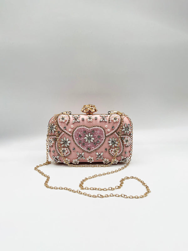 Svnx Embellished Heart Clutch Bag In Pink