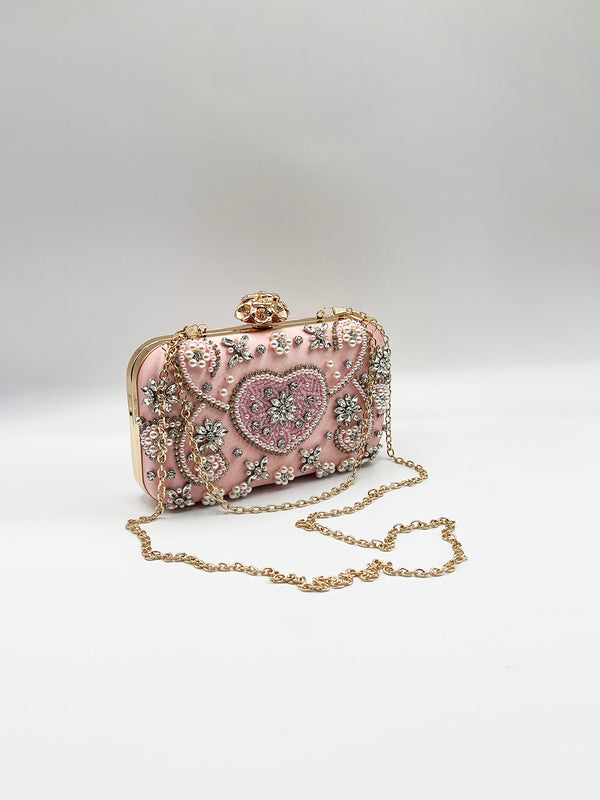 Svnx Embellished Heart Clutch Bag In Pink