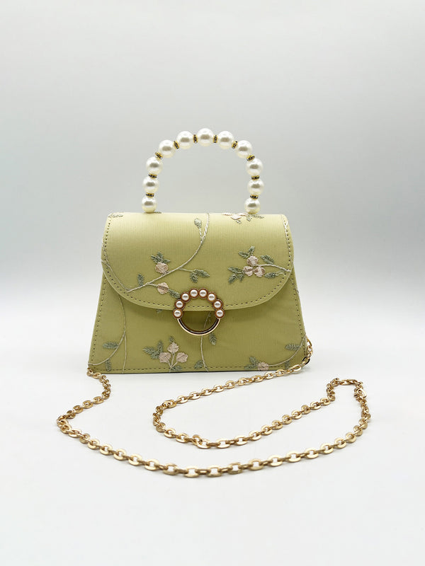 Svnx Embroidered Floral Pearl Top Handle Bag
