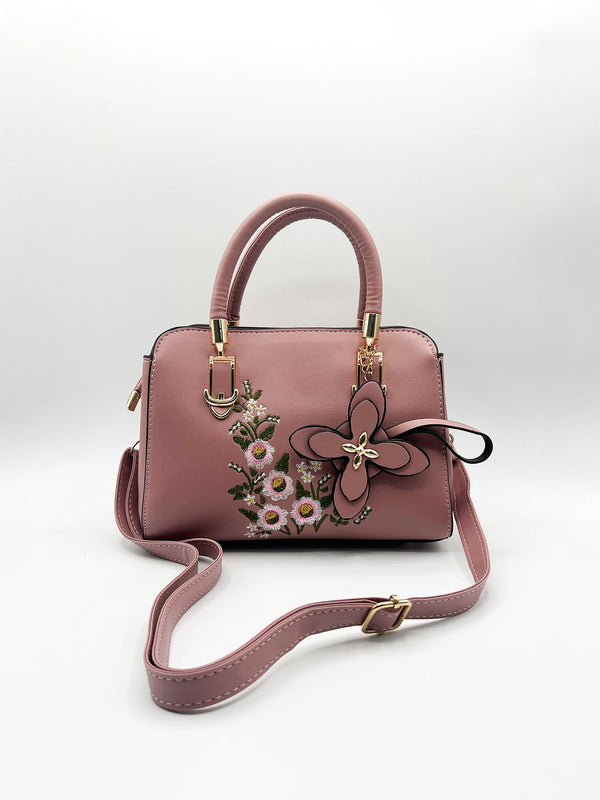 Svnx Embroidered Floral Rounded Grab Bag In Pink