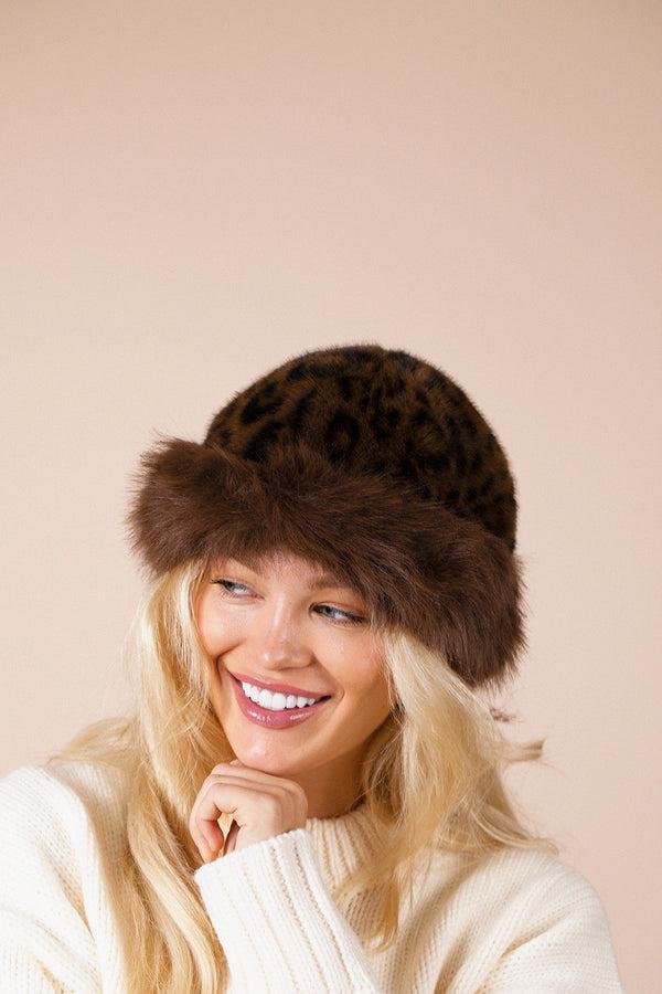 svnx Faux Fur Hat In Leopard