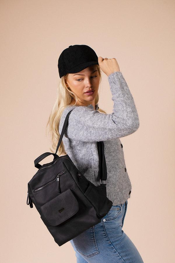 Svnx Faux Leather Backpack In Black