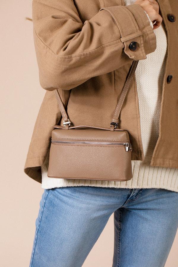 Svnx Faux Leather Crossbody Satchel In Beige