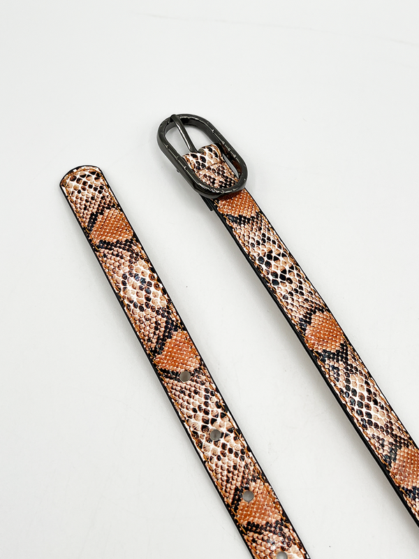 Svnx Faux Snake Print Thin Belt In Coral