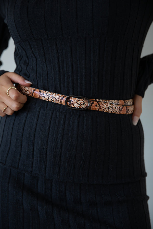 Svnx Faux Snake Print Thin Belt In Coral