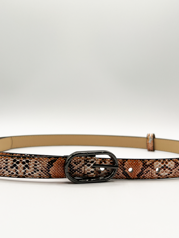Svnx Faux Snake Print Thin Belt In Coral