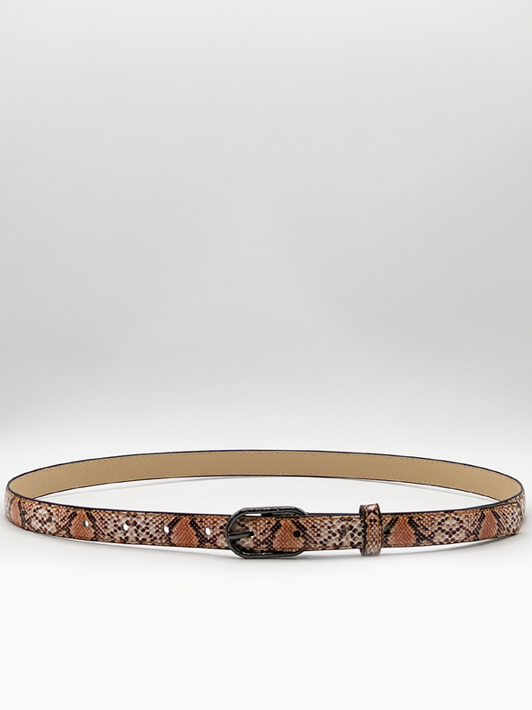 svnx Faux Snake Print Thin Belt in Coral