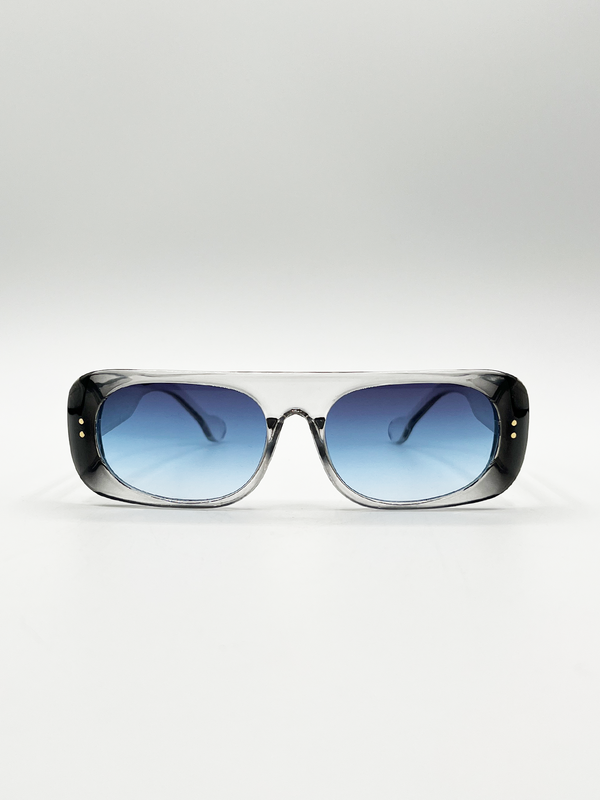 Svnx Flat Top Oval Sunglasses In Grey-Blue
