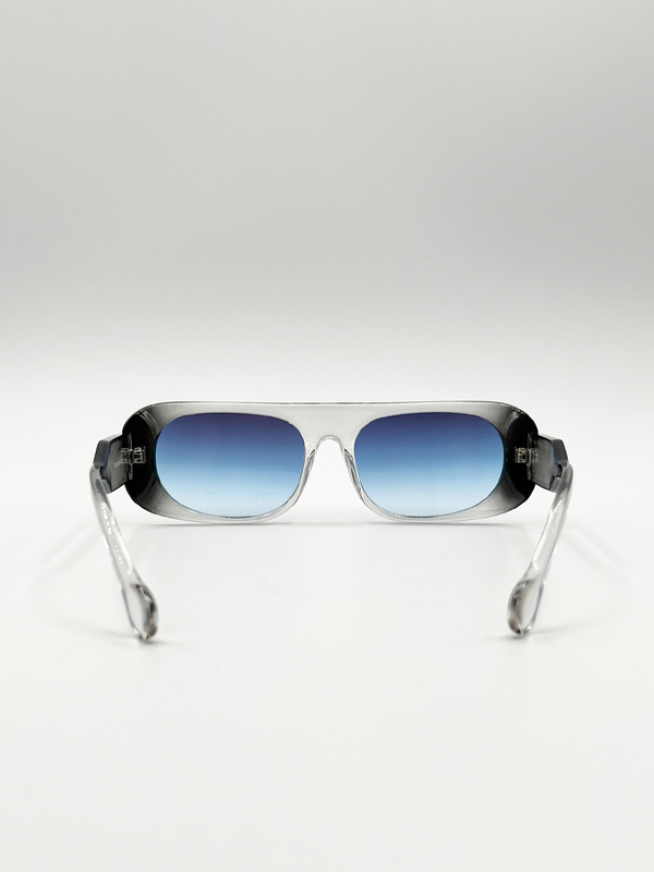 Svnx Flat Top Oval Sunglasses In Grey-Blue