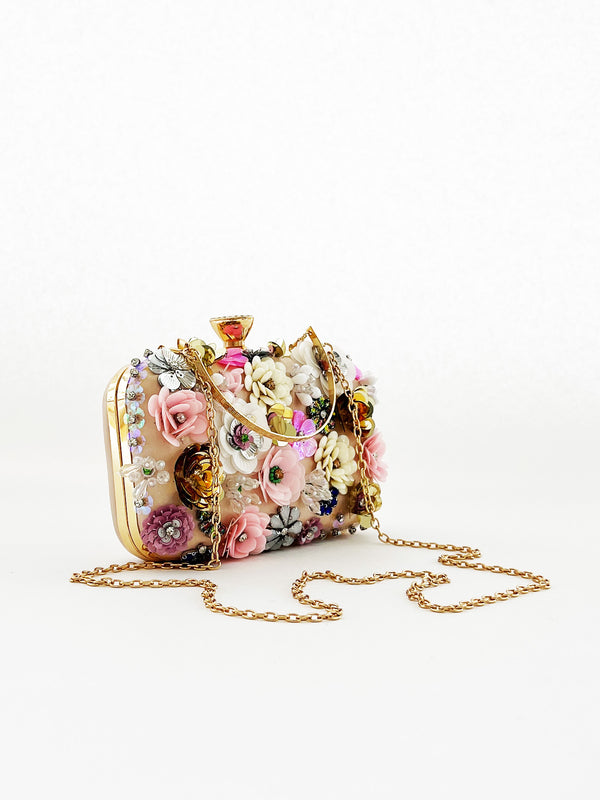 Svnx Floral Applique Clutch Bag In Cream