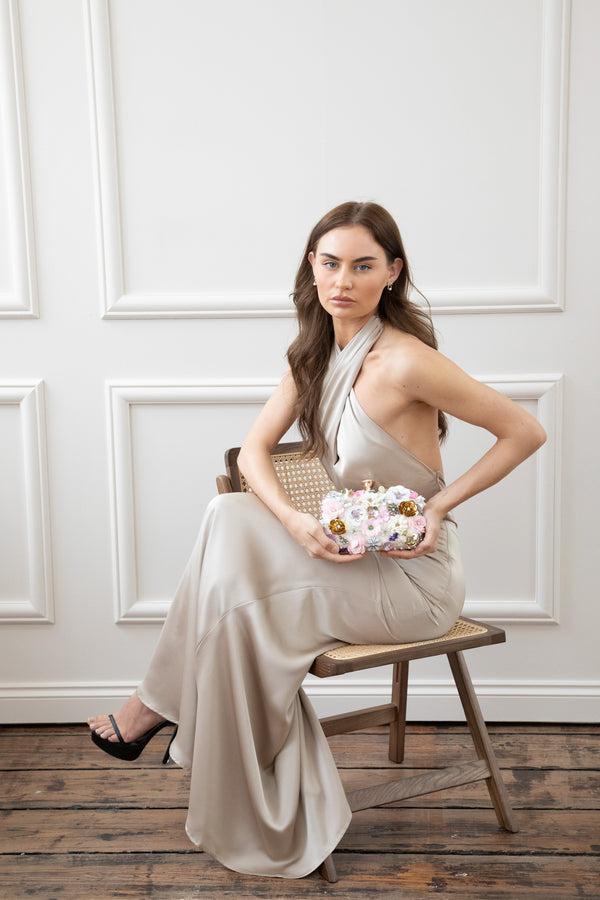 Svnx Floral Applique Clutch Bag In Cream