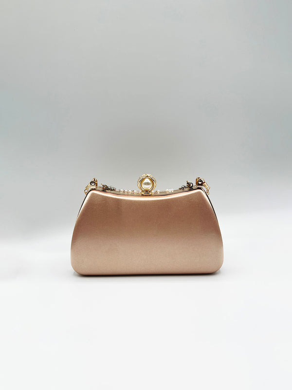 Svnx Floral Beaded Clutch Bag In Champagne