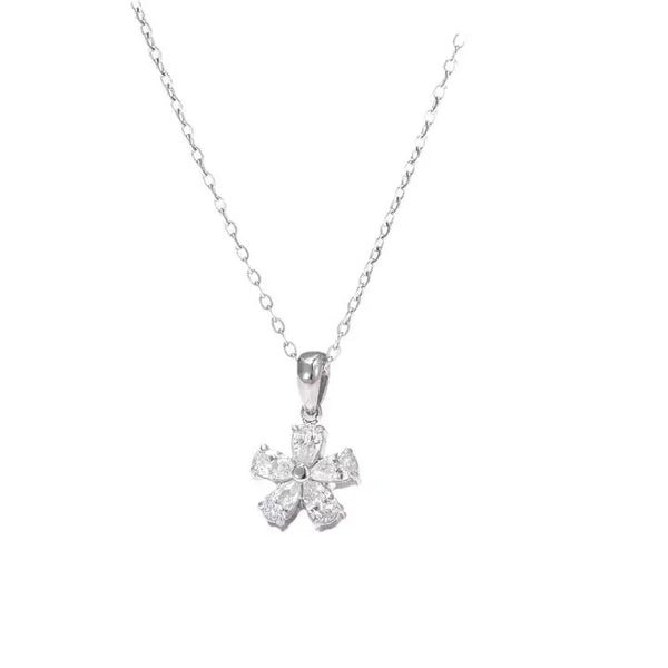 Svnx Floral Crystal Pendant Necklace In Silver