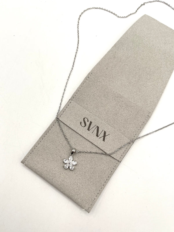 Svnx Floral Crystal Pendant Necklace In Silver